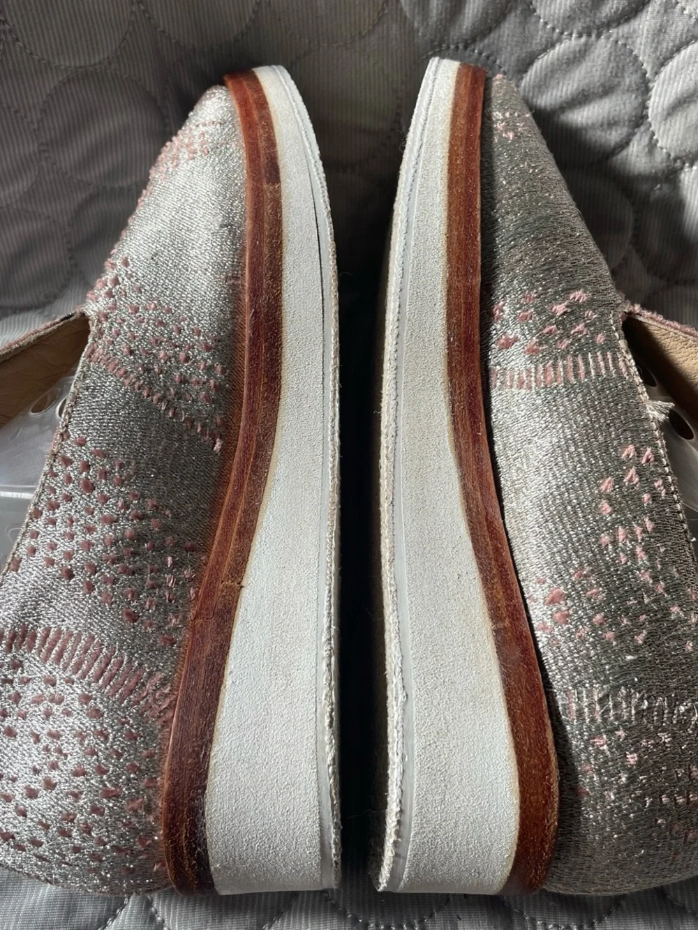 Free People Silver and Pink Metallic Knit Platform Slip-Ons